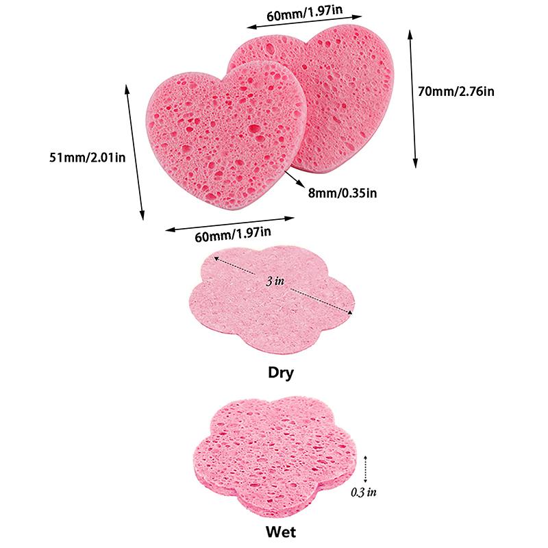 10Pcs Face Cleaning Sponge Pad Exfoliator Mask Facial Spa Massage Makeup Removal Thicker Compress Flower Heart Natural Cellulose