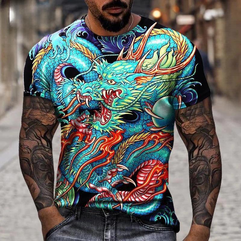 

Крутая и персонализированная мужская футболка с круглым вырезом и короткими рукавами с 3D цифровой печатью с рисунком дракона 6XL