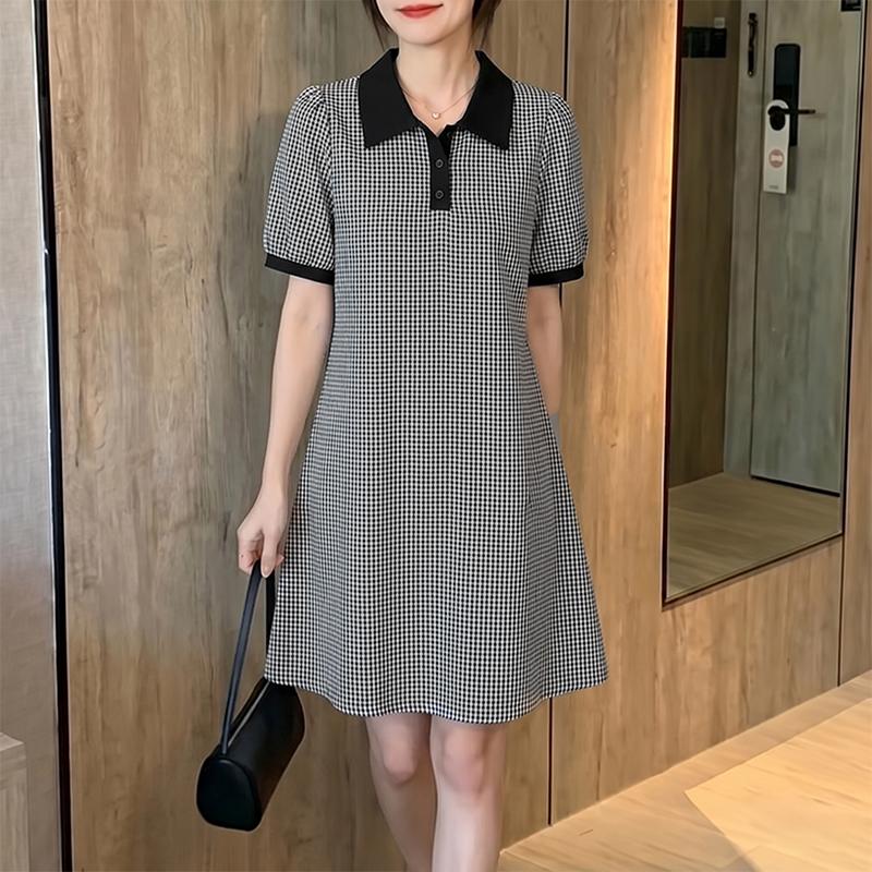 ZANZEA Women Casual Turn Down Collar Plaid Print Short Sleeve Dress S