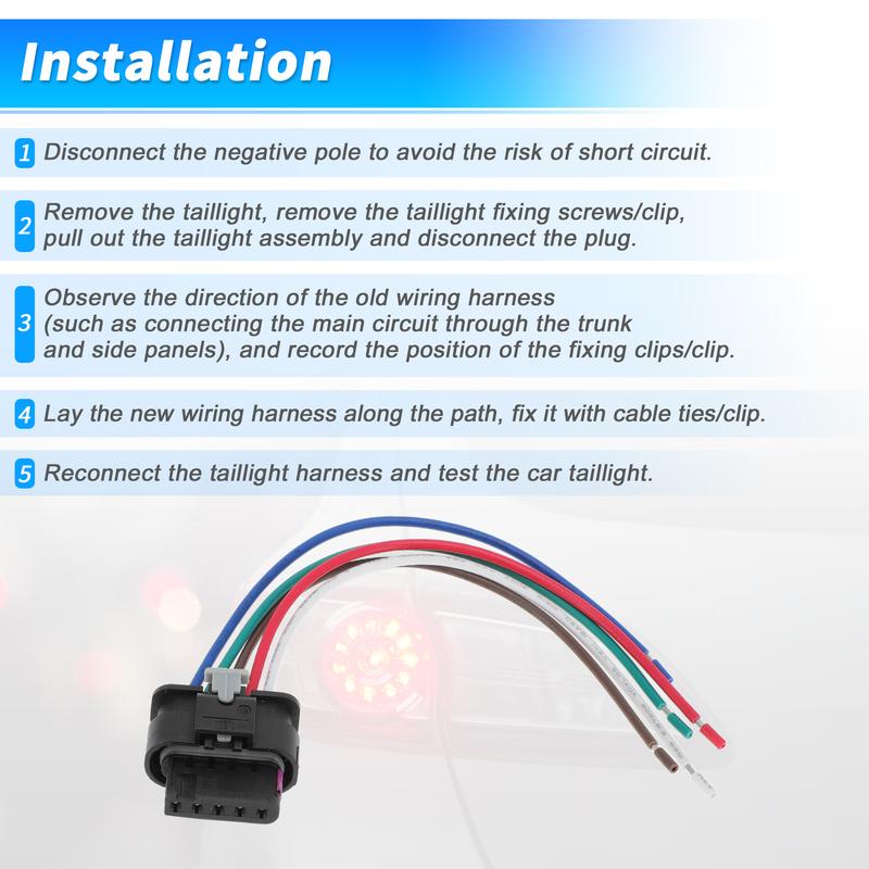 UXCELL No.68406157AA Rear Tail Light Harness for Jeep Renegade 2015-2023 6 Pin Rear Tail Lamp Wiring Harness Connector Plug 5.4"