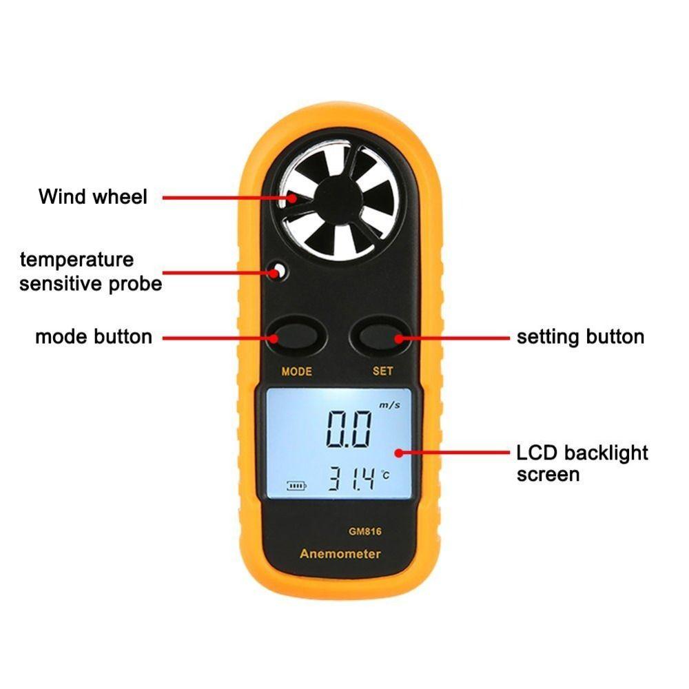 Mini Design Wind Speed Meter LCD Backlight Display Temperature Tester  Outdoor Use