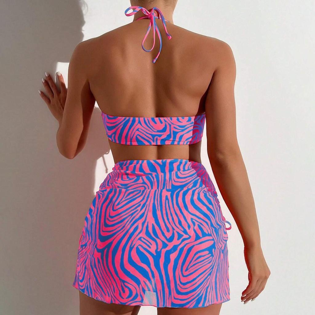 Plavky Dámská dělená třídílná souprava Vysoký pas Bez rukávů Triko Bikiny se stahovací šňůrkou