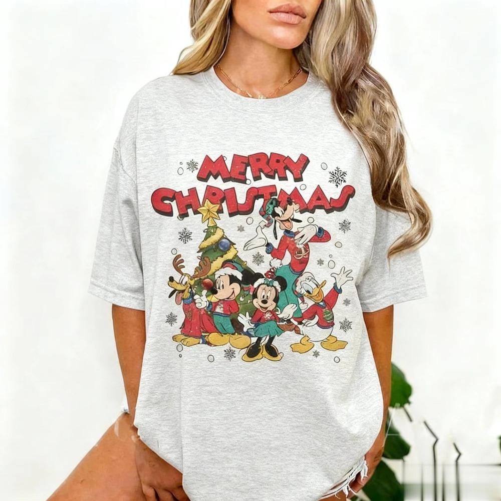 Y2k Christmas Mouse T Shirt Women Unisex Cotton Short Sleeve Tee Daisy Print Loose Casual Tops Streetwear