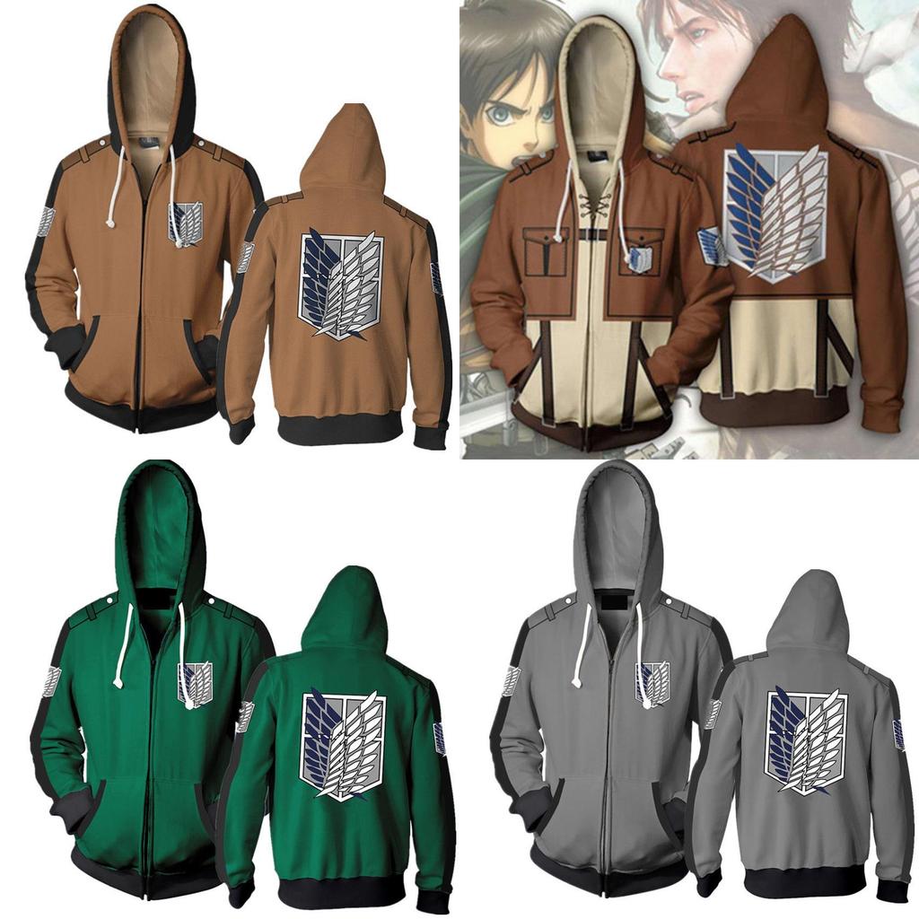 Premium Attack On Titan Hoodie Hooded Sweater Sweatshirt Zipper Coat Cosplay Costume For Fans