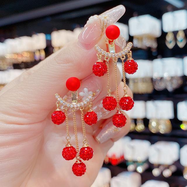 Shining Crystal Ball Tassel Dangle Earrings for Women Wedding Party Dangle Earrings Statement Brand Jewelry Gold Plated