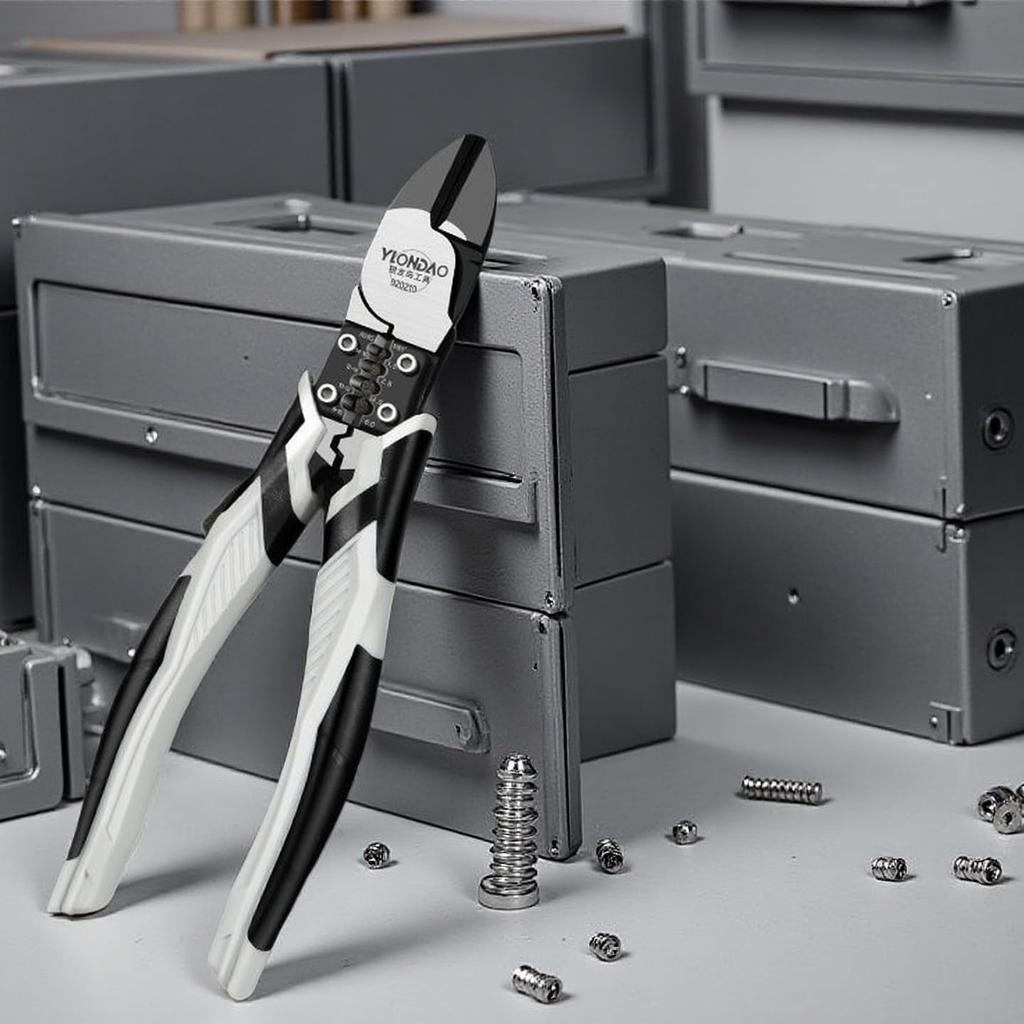 This tool pliers set includes a large pliers set with an knife that doubles as a a long nose pliers a wire pliers and a needle nose pliers three-piece