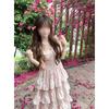 Sweet Floral Small Flying Sleeve Dress Female Summer Beautiful Princess Tutu Skirt Waist Cake Long Skirt