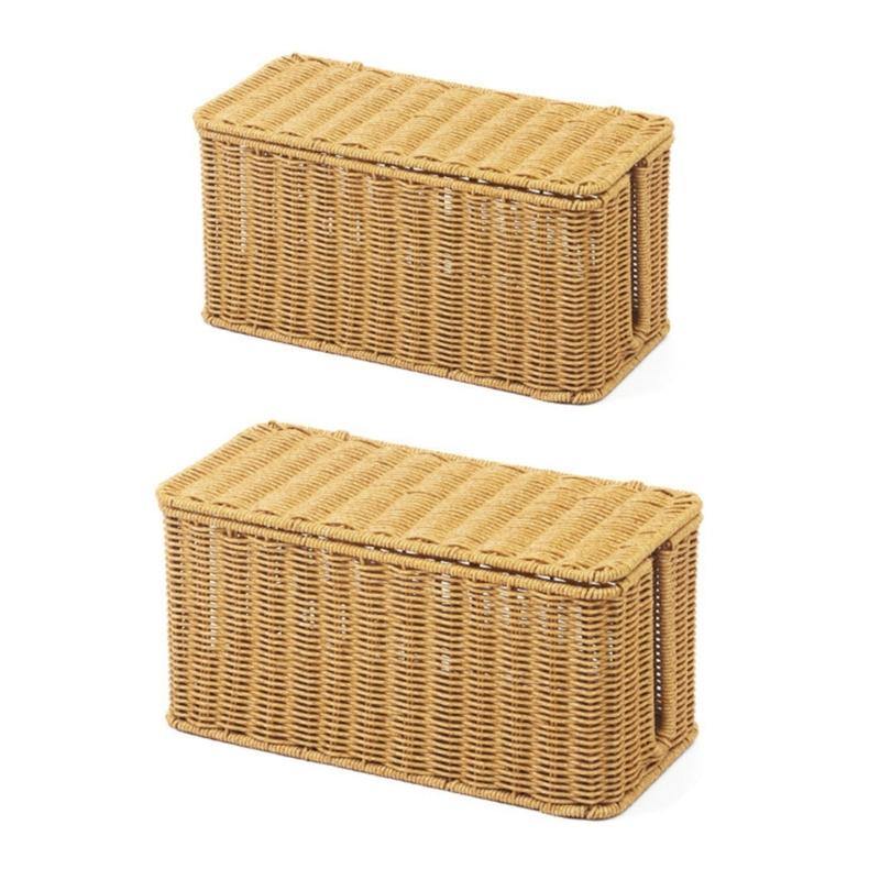 Elegant Handcrafted PE Woven Desktop Organiser Basket For Charger And Cables Waterproof Power Strips Holder