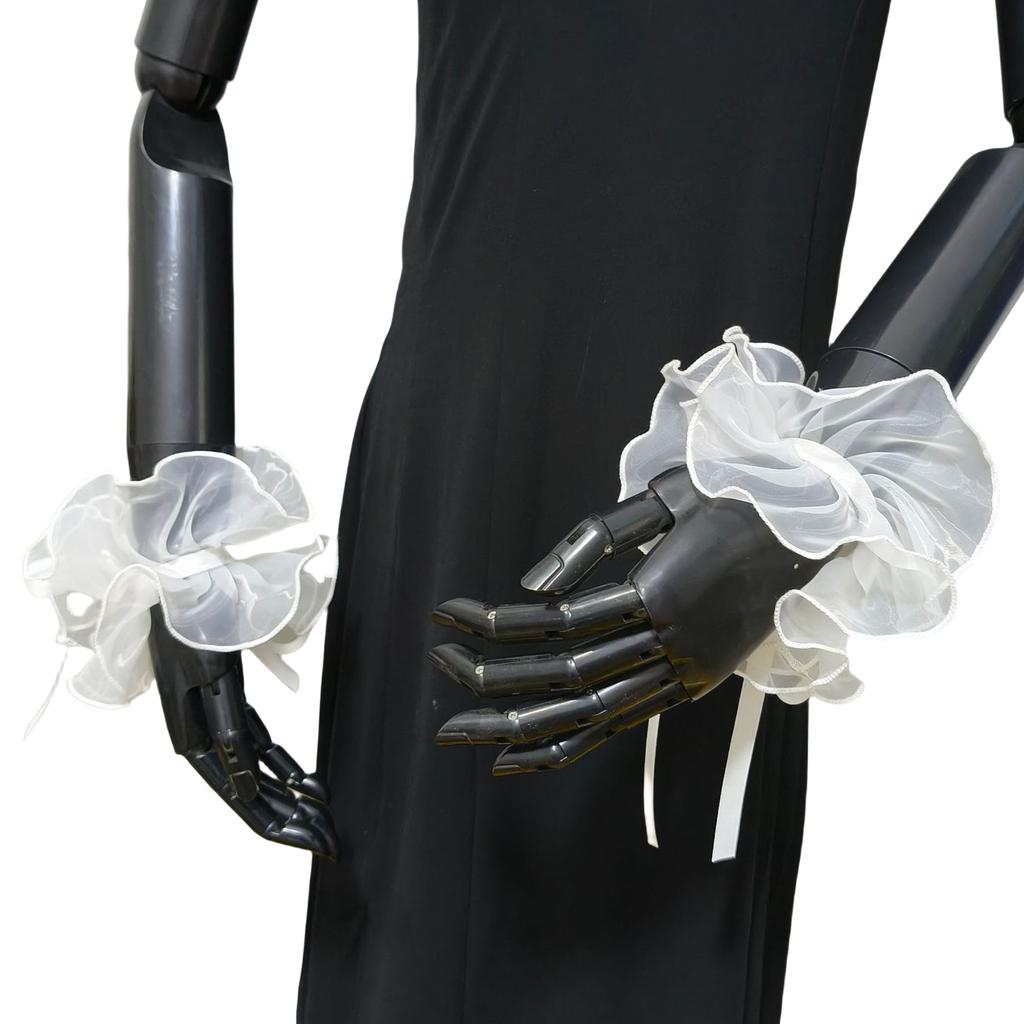 Elizabethan Ruffle False Collar Organza Mesh Neck Ruff Wrist Cuffs for Women Sweater Clothing Decorative Accessory