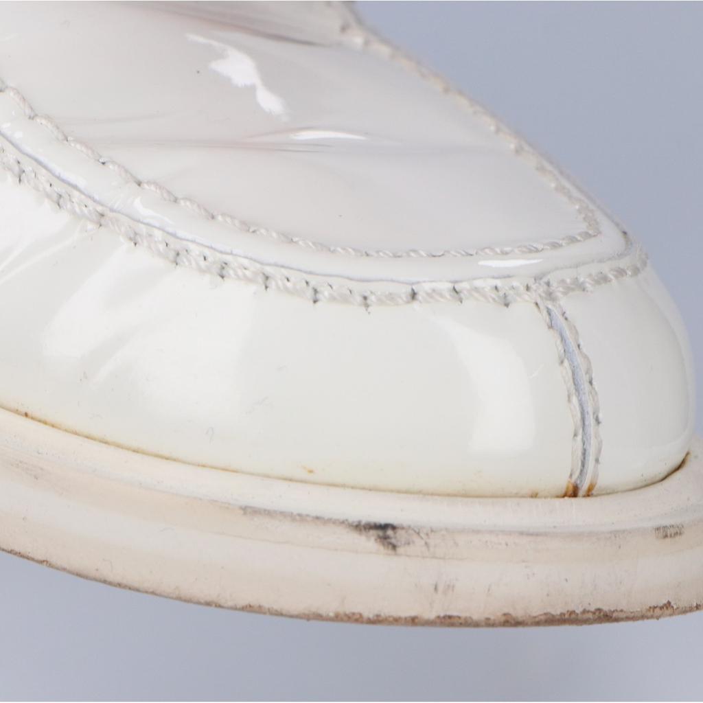 CHANEL G37430 Metal Logo Patent Leather Loafers shoes 37C whiteUsed
