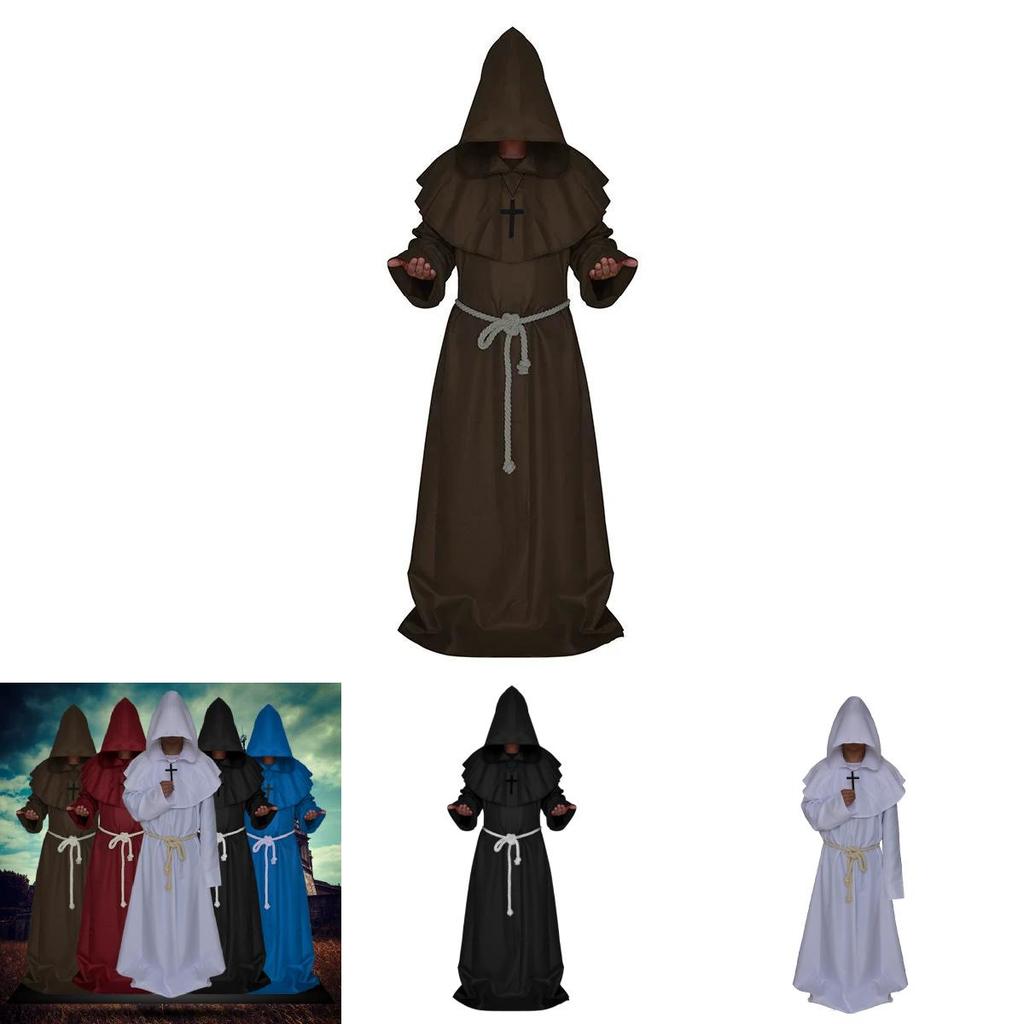 Medieval Monk Costume Wizard Priest Robe Shawl Set For Halloween Cosplay Enthusiasts