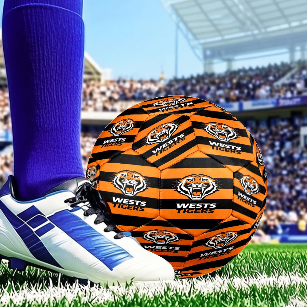 Wests Tigers Roar Strength And Pride Soccer Ball Size 5 Soccer Ball, Machine-stitched, Durable, Suitable for Training and Matches Fan Gift