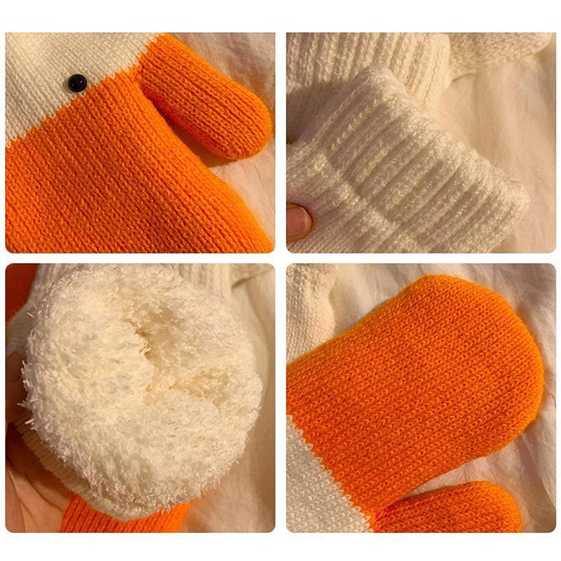 Kadınlar İçin Sevimli Komik Kaz Örgü Yün Eldivenler Kış Kalınlaştırılmış Sıcak Soğuğa Dayanıklı Eldivenler Onun İçin Mükemmel Hediye