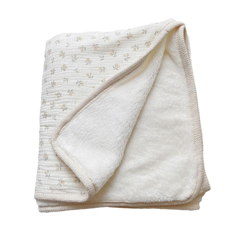 Couverture en Coton Imprimé Réversible Bord Crochet Fleur Couverture Polyvalente Double Épaisseur Chaude pour Bébés & Adultes
