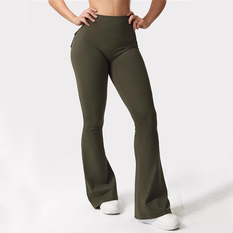Workout Style Flared Pants with Pockets Peach Buttocks Sports Quick Dry Tummy Tucking Small Sexy Trousers Sexy Pants Skinny Leggings for Women