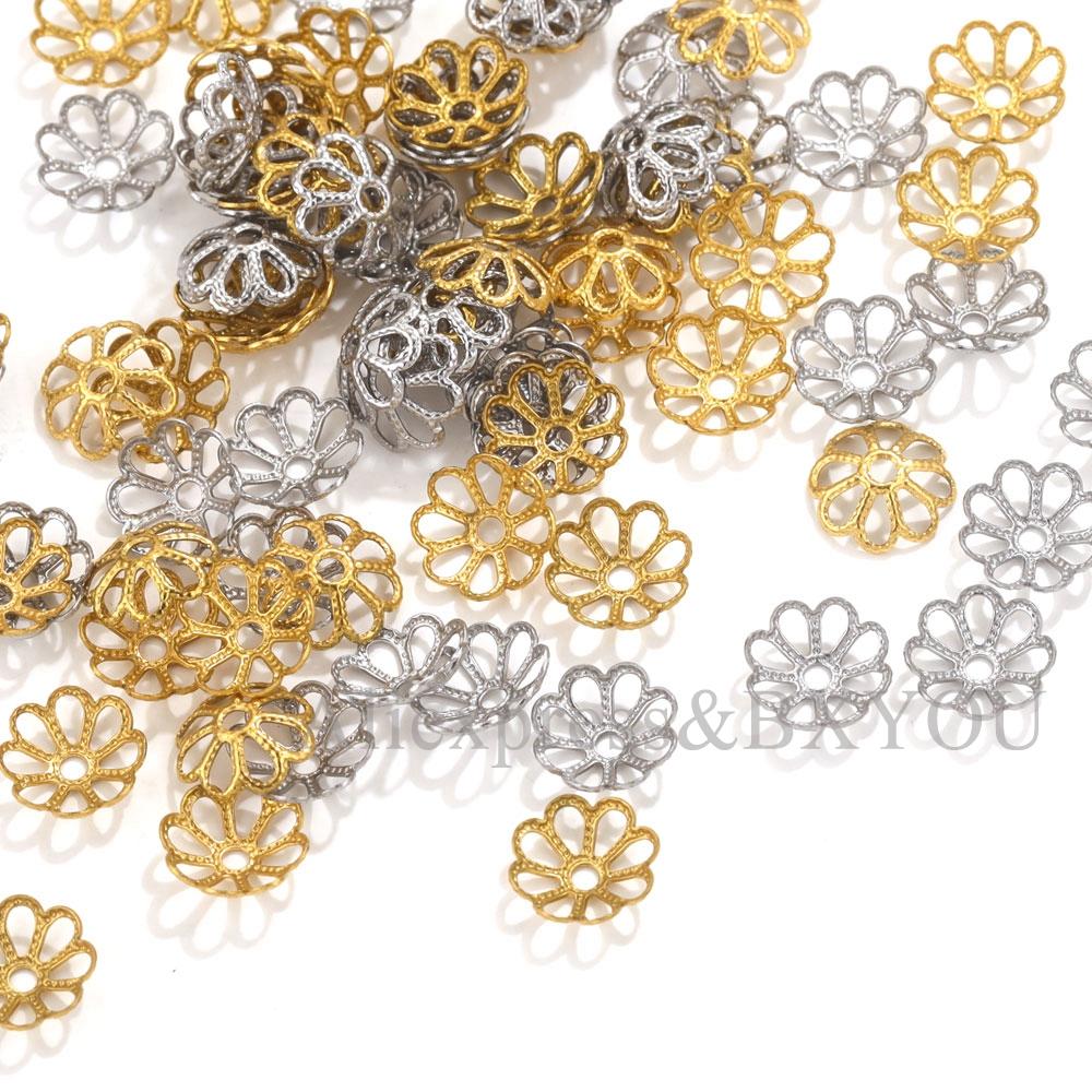 50Pcs/Lot Stainless Steel Flower Petal End Spacer Beads Caps Charms Bead Cups For Jewelry Making Supplies Findings Accessories