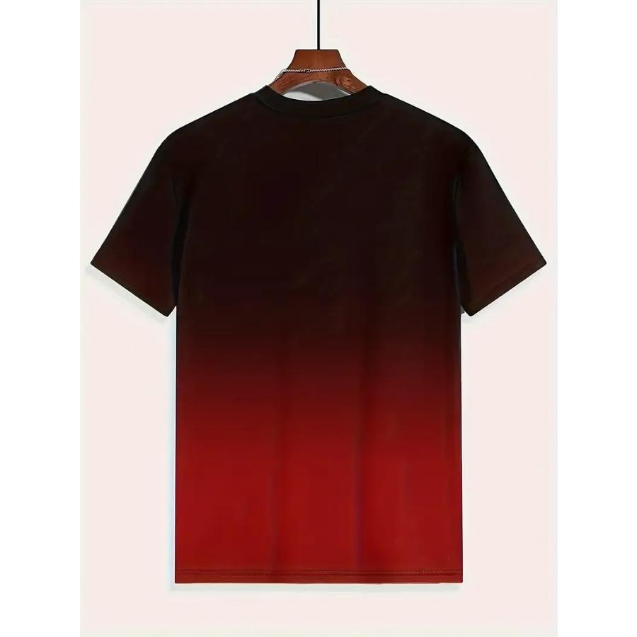 Men's Summer Fashion, Thunder Graphic Print And Gradient Color Crew Neck And Short Sleeve T-shirt, Tops For Daily And Casual Outerwear