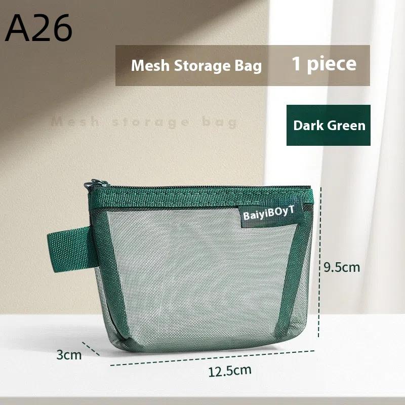 1Pc Portable Mini Zipper Mesh Storage Bag Coin Purse Small Square Mesh Coin Purse Travel Storage Carry Pouch With Zippered