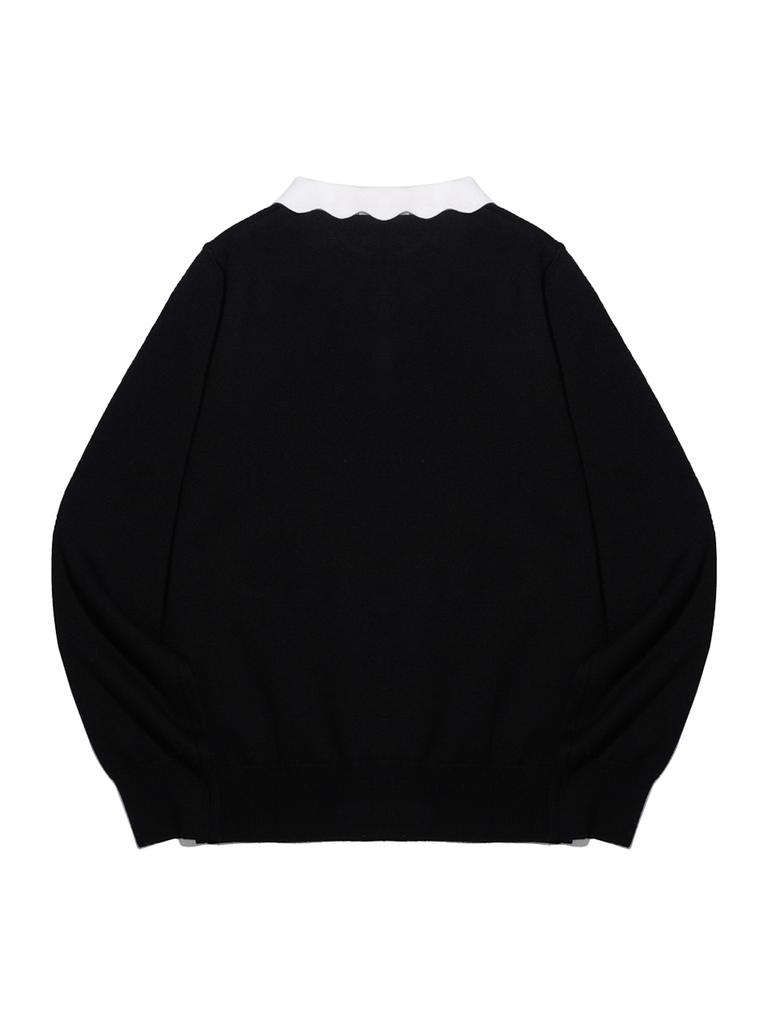 20TH HOLE Scallop Collar Long Sleeve Knit Women [Black]