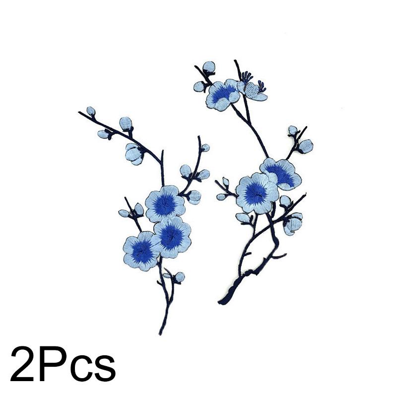 2Pcs Applique Patch DIY Plum Flower 17*8CM Iron Patches Clothing Embroidery For Dress Embroidered Appliques