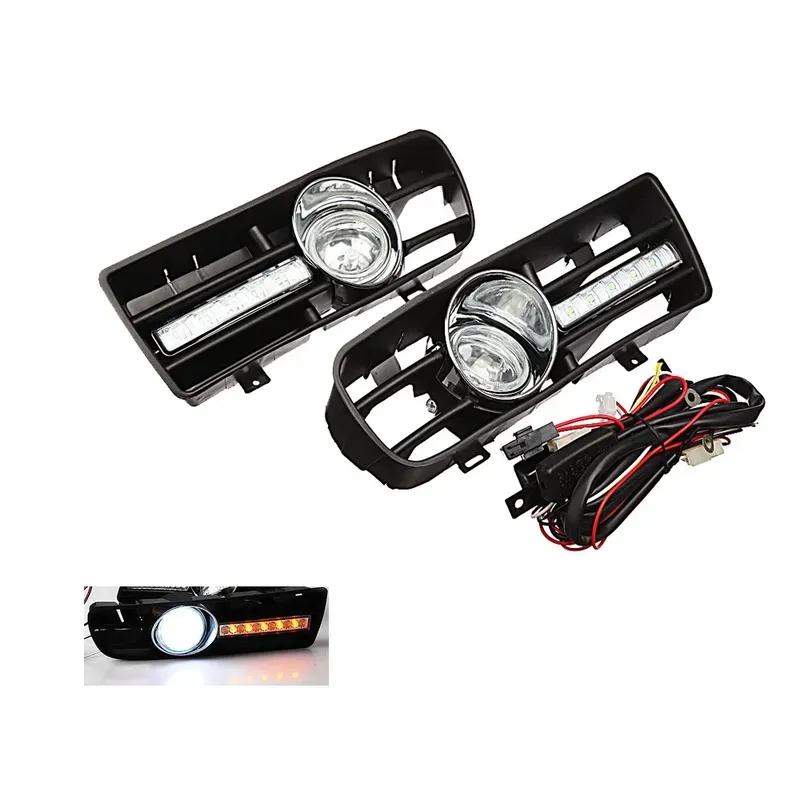 1 Pair Car Front Bumper Headlight Sport Grill Kidney Running Lights For VW GOLF MK4 1997-2006 With LED DRL Fog Lamp Accessories