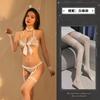 Sex Lingerie Set Sexy Hot Three-point Feather Cute Bow Halter Crotch Temptation Uniform Set