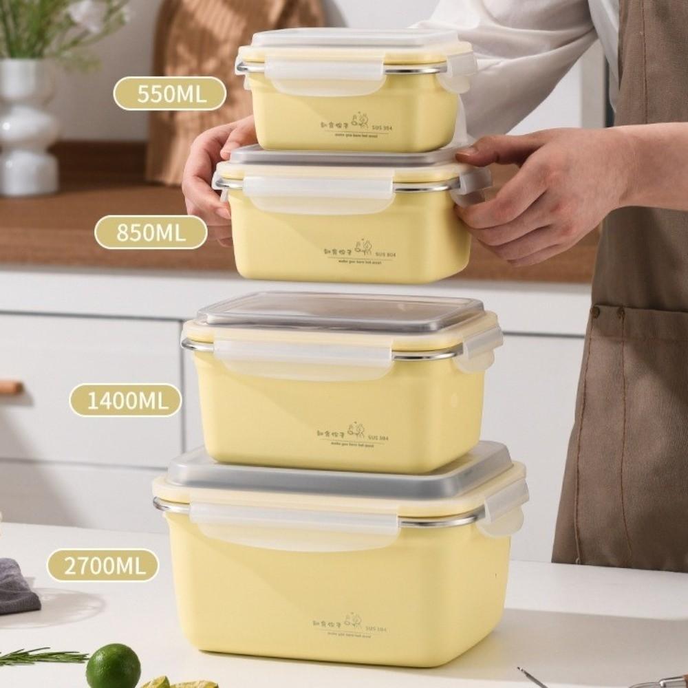 Square Stainless Steel Lunch Box Airtight Fridge Food Box Multi-Purpose Air Exhaust Crisper  Picnic