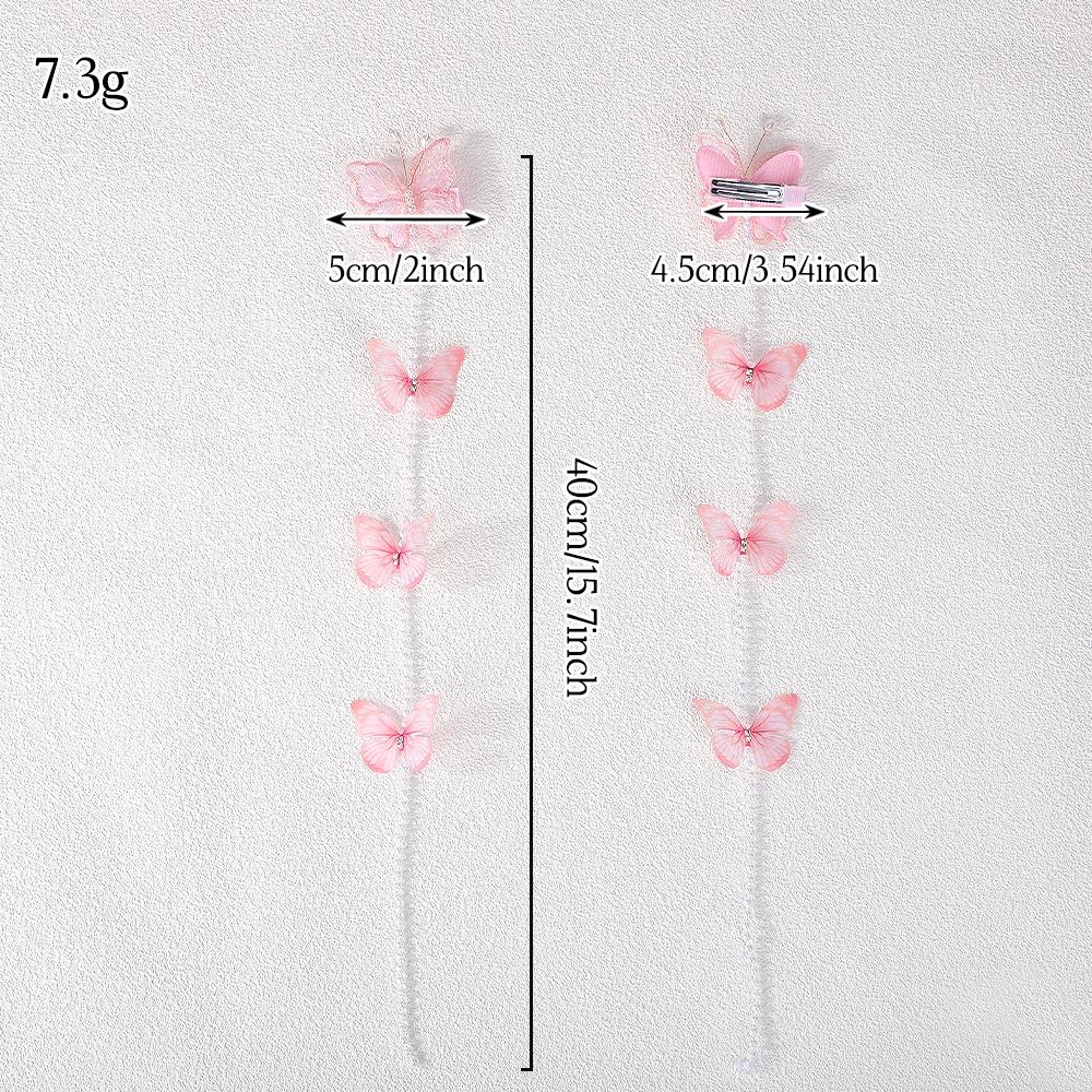 2pcs Sweet Hair Clips Mesh Colorful Butterfly for Princess Girl Pearl Long Tassel Braided Open Hairpin Headwear Hair Accessories