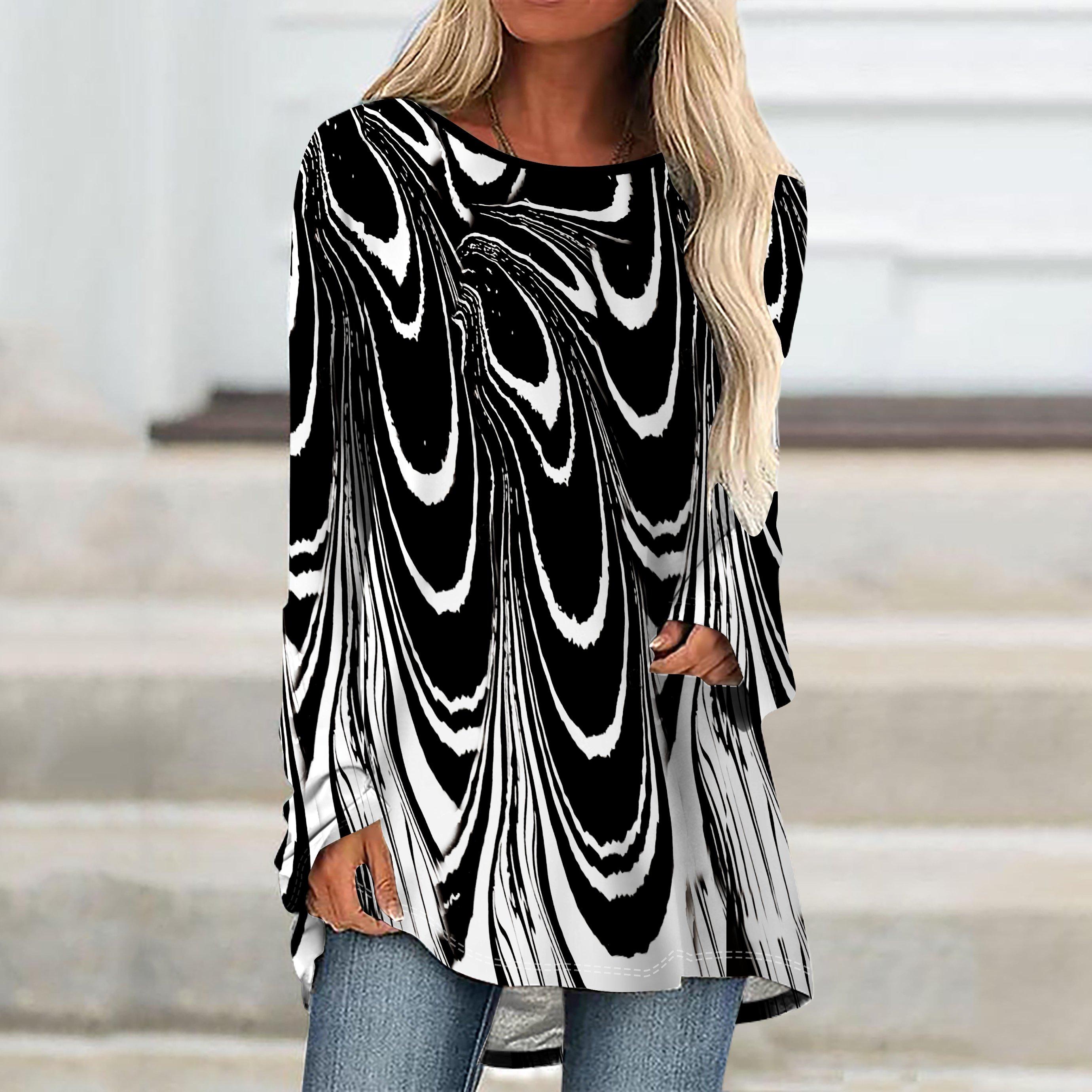 

Женская футболка больших размеров с весенним принтом, удобная, с длинным рукавом, круглым вырезом, повседневная, свободного кроя, средней длины, топы 4XL чёрный