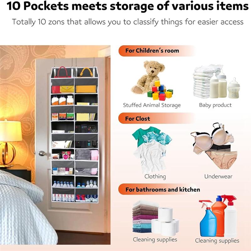 

A25F-Over The Door Organizer 5 Tiers, 10 Compartments, 80 Lbs Weight Capacity For Space Saving Storage чорний