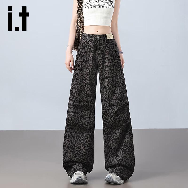 

izzue it Женские джинсы карго свободного кроя с высокой посадкой и леопардовым принтом XL