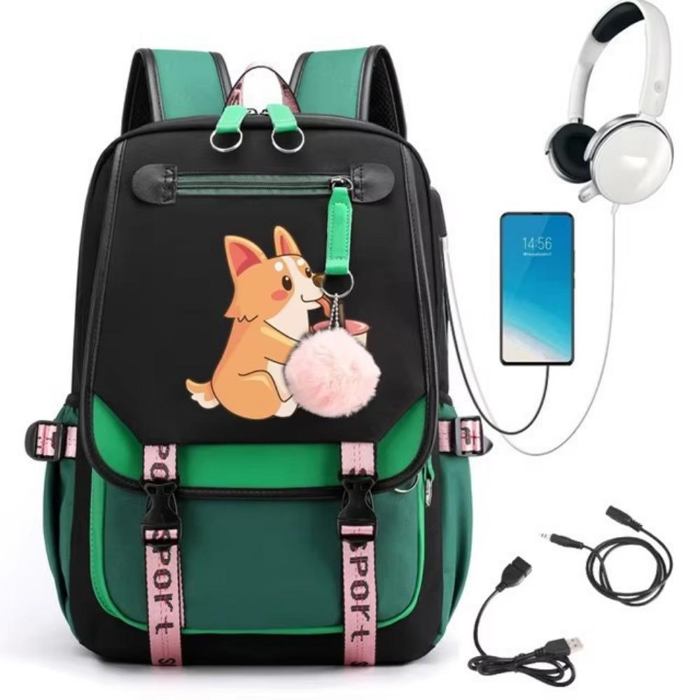 Cute Pattern Corgi Drink Milk Tea Printed Schoolbag Middle School Student Junior High School Large Capacity Schoolbag Travel Bag