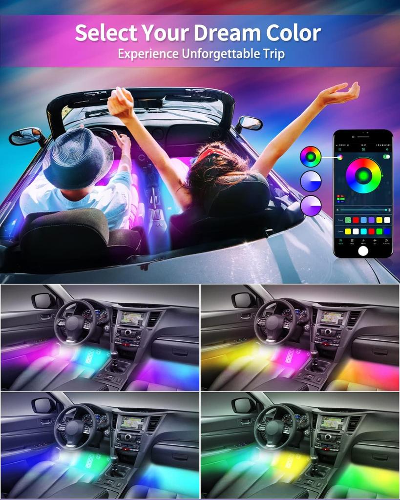 Car LED Strip Ambient RGB Full for Interior Ambient Ambient Remote App Timer Music USB Cigarette Lighter Dual Power 12V 48SMD Light, Footlight, Light,