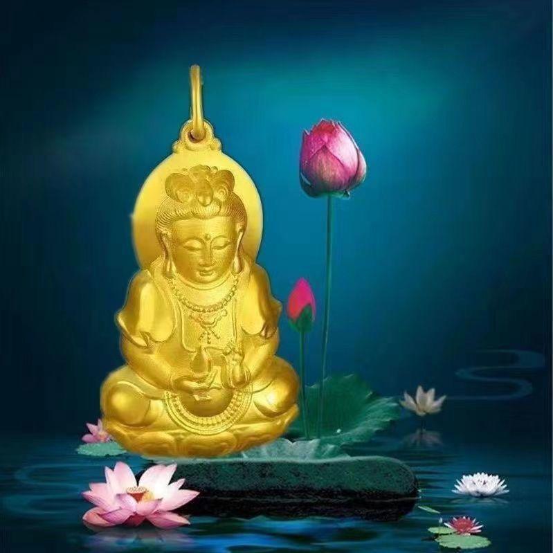 Six-Character Mantra Guanyin Bodhisattva Lotus Pendant - Heart Sutra Necklace for Zodiac Year Men and Women