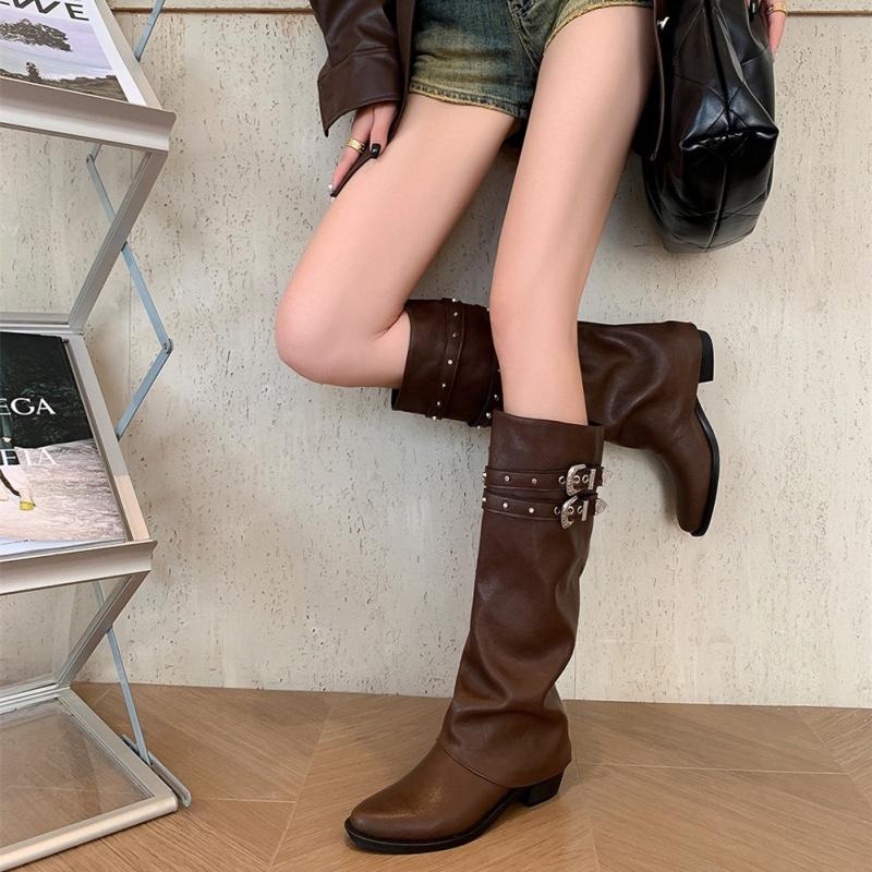 Fashion Luxury Designer Winter Women Western Cowboy Boots Fashion Ladies Elegant Knight Long Boots Square Heel Women's Shoes