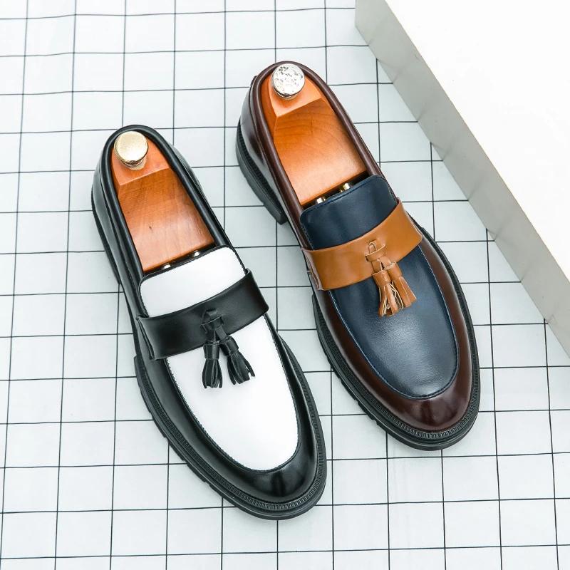 Fashion Luxury Brand European Style Men's Casual  Leather  Black Slip-on Wedding Party Flat Tassel Loafer Business Affairs Oxford Shoes