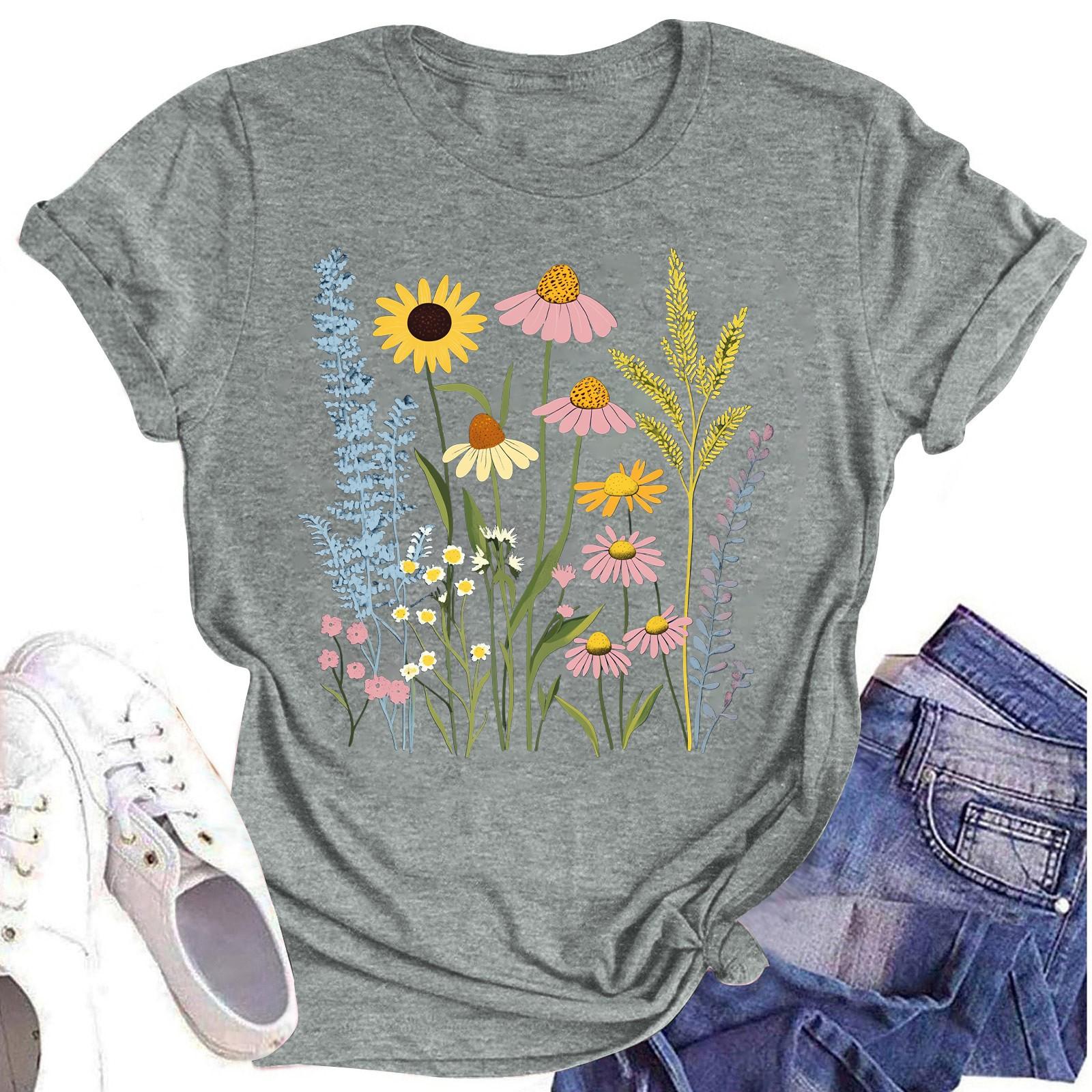 

Женская повседневная футболка с круглым вырезом и цветочным принтом, короткий рукав S