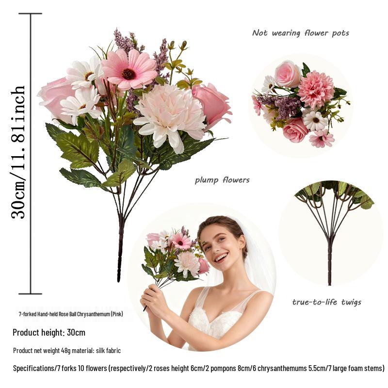 European & American Style Retro Artificial Rose Bouquet - 7-Fork Simulation Flowers for Weddings & Celebrations