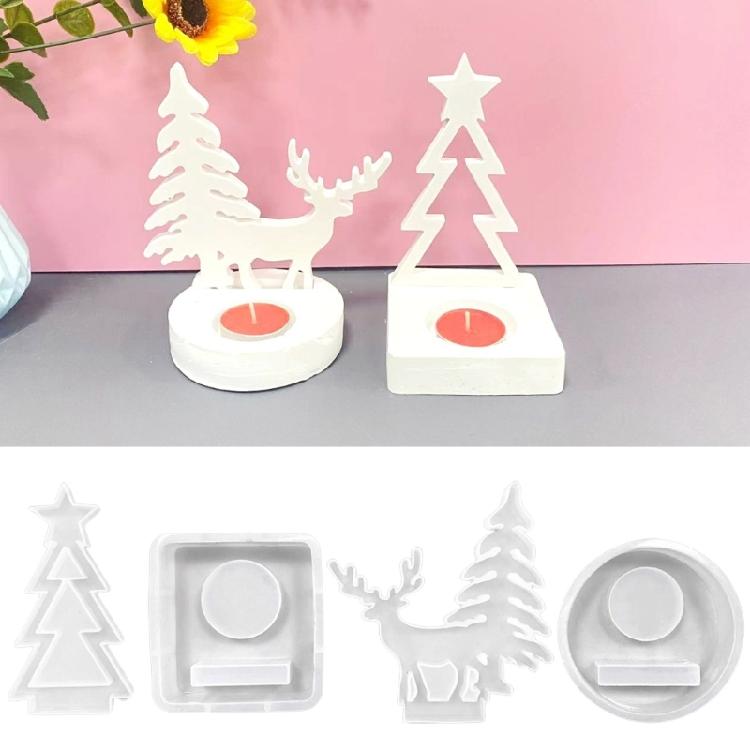 Holiday Themed Silicone Molds for Christmas Candlestick Holders 2 Packs Easy to Demold for Party Decoration Accessory