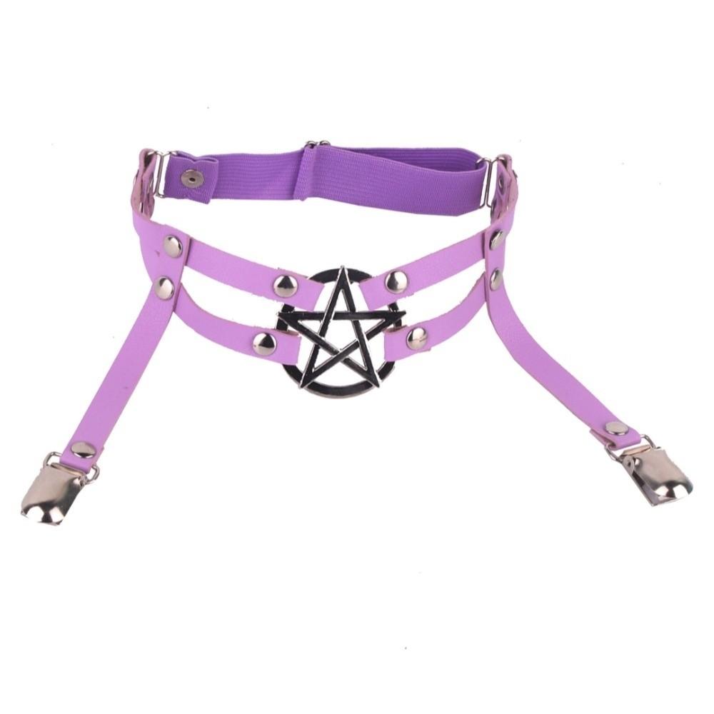 PU Leather Suspender Stockings Clip Punk Garter Belt Cool Pentagram Leg Strap  Cosplay