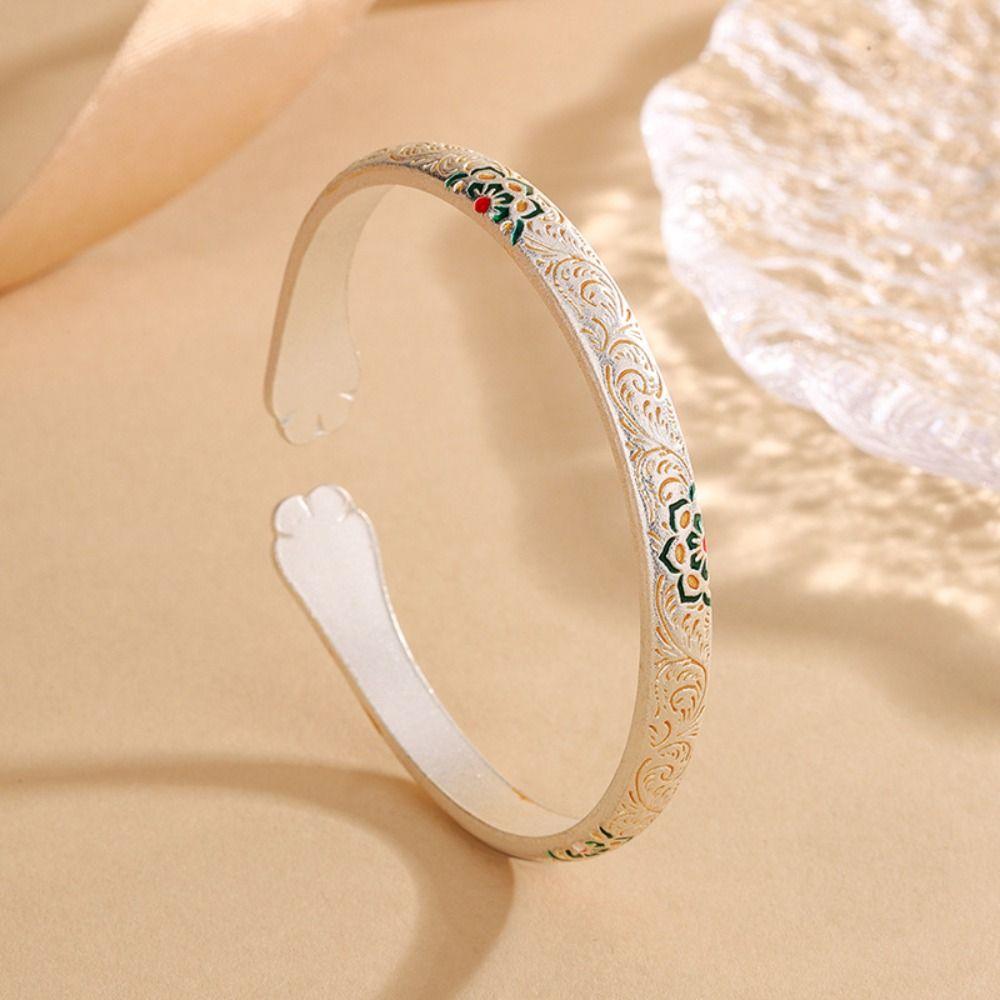 Traditional Enamel Flower Bangle Cat Paw Women's Opening Bracelet  Jewelry Gifts