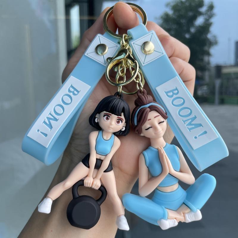 Cute Yoga Girl Silicone Keychain Adorable Cartoon Yoga Girl Design Key Holder Cute Pendant for Purse Ideal Gift for Teen Girls