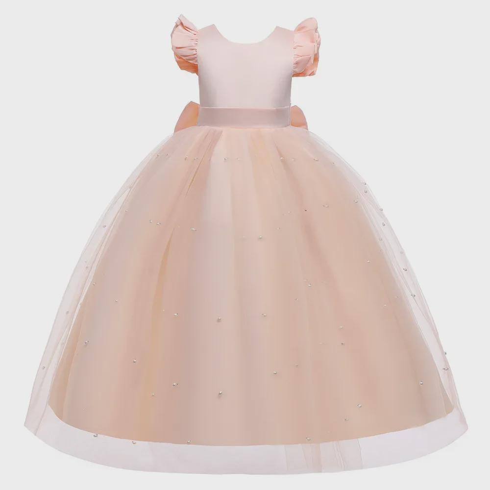 Girls' Mesh Bow Flying Sleeves Fashion Dress