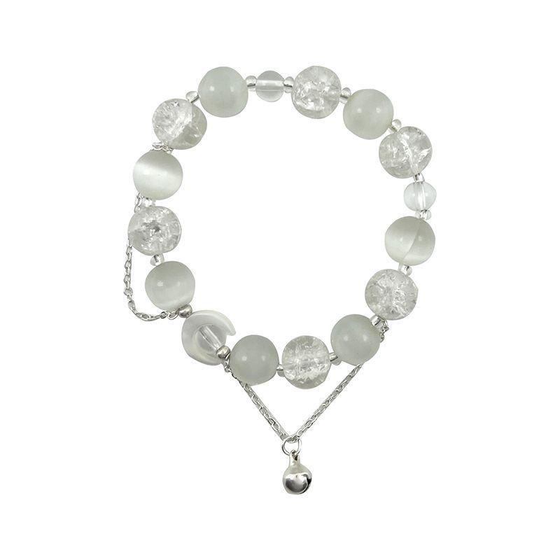 Women's Cat's Eye Stone Moon Bell Bracelet: Elegant Chinese Butterfly Beaded Jewelry for Girlfriends