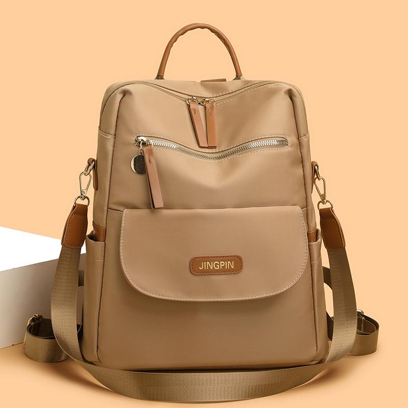 Lightweight Nylon Convertible Backpack with Front Flap Pocket Contrast Trim Dual Zipper Casual Daypack for Women Daily Travel