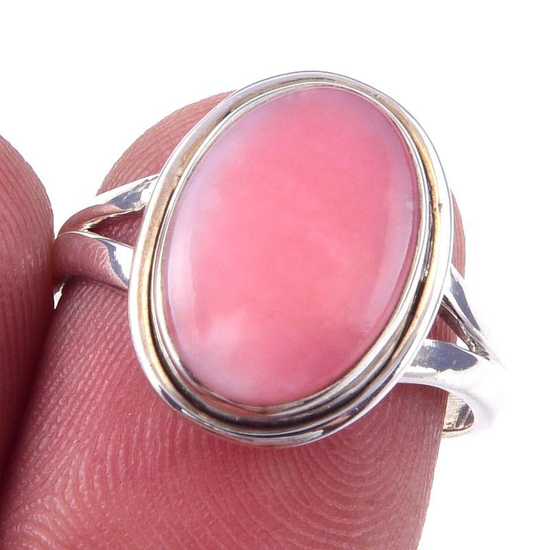 

Natural Pink Opal Gemstone Handmade 925 Solid Sterling Silver Ring Size 7 t1D53
