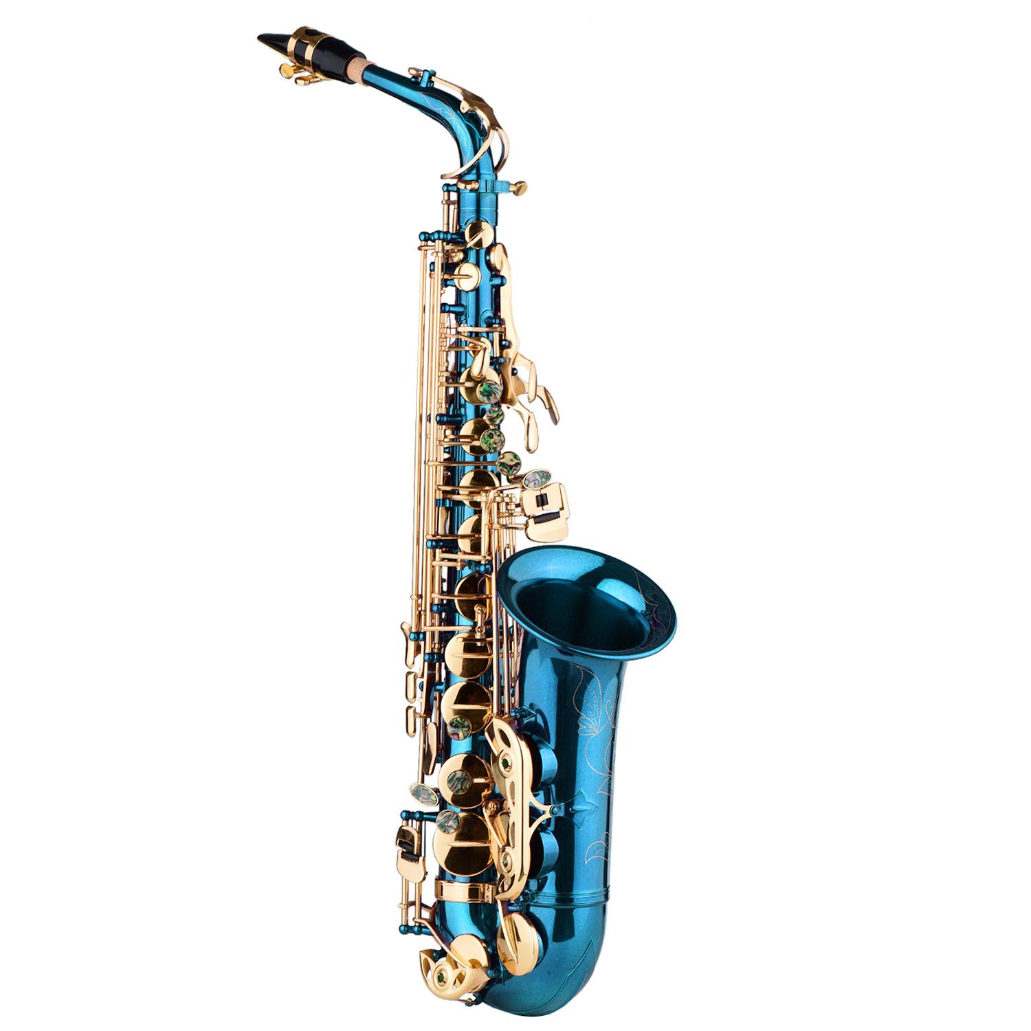 

Латунный саксофон-альт-ми-бемоль с гравировкой Eb, саксофон, морское ушко, кнопки, духовой инструмент с футляром, перчатки