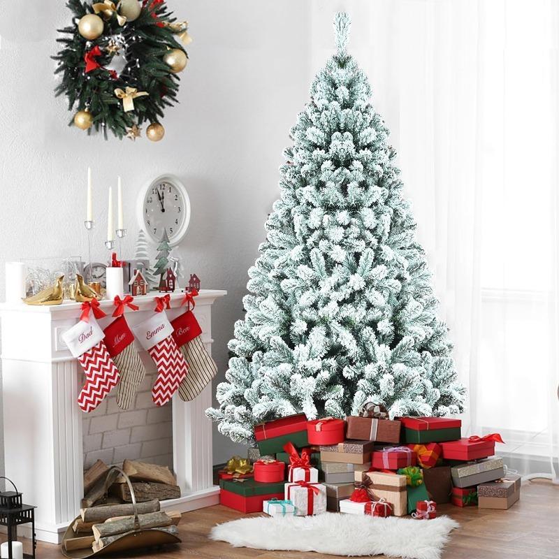 1-4PCS Artificial White Snow Christmas Tree PVC Flocked Pine Tree Winter Home Decor for Office Mall Window Party Holiday Display