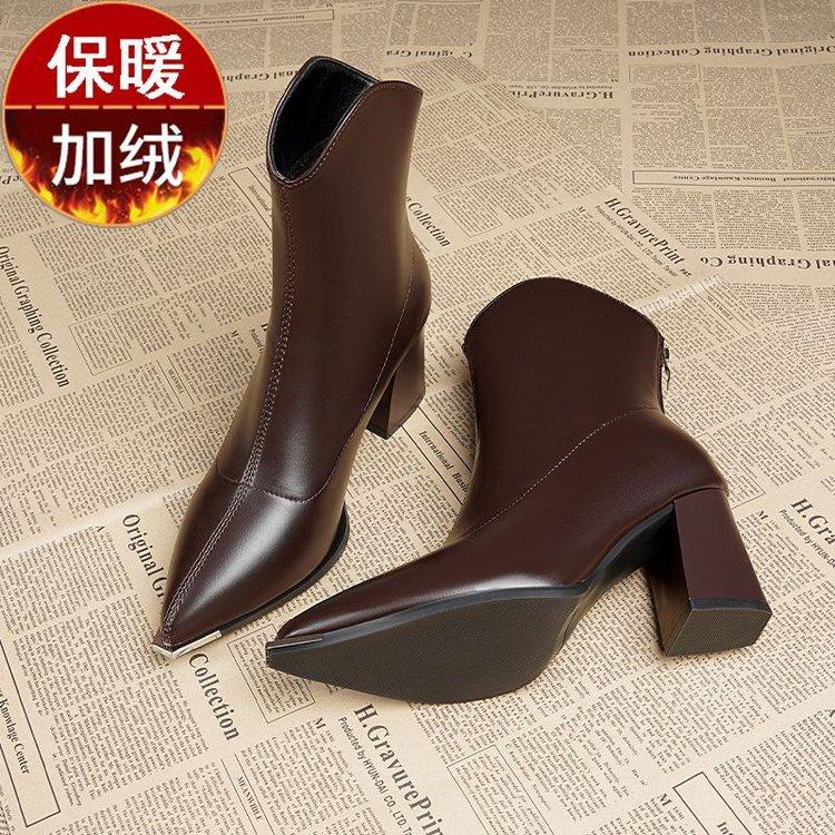 

Fashion Pointed high-heeled short boots for women 2025 autumn winter new velvet warm ankle boots fashionable French thin boot for women 40