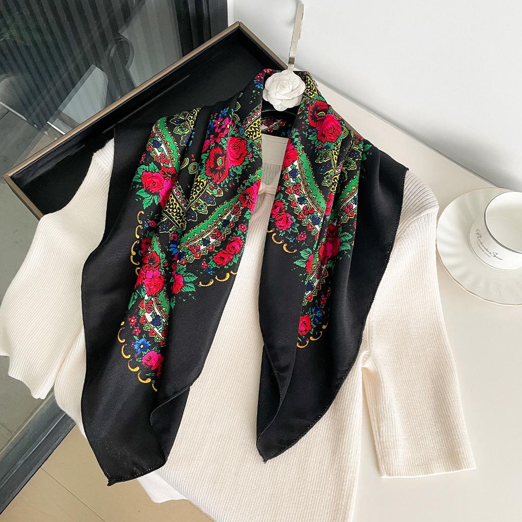 70X70Cm High-Quality Square Fashion Scarf Women Floral Cotton Bandanas Lady Scarves Hijab Headband Accessories Handkerchief Hair
